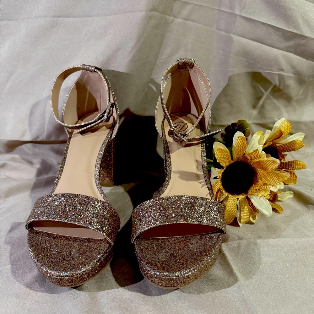 Elegant Glitter Block Heel Sandals